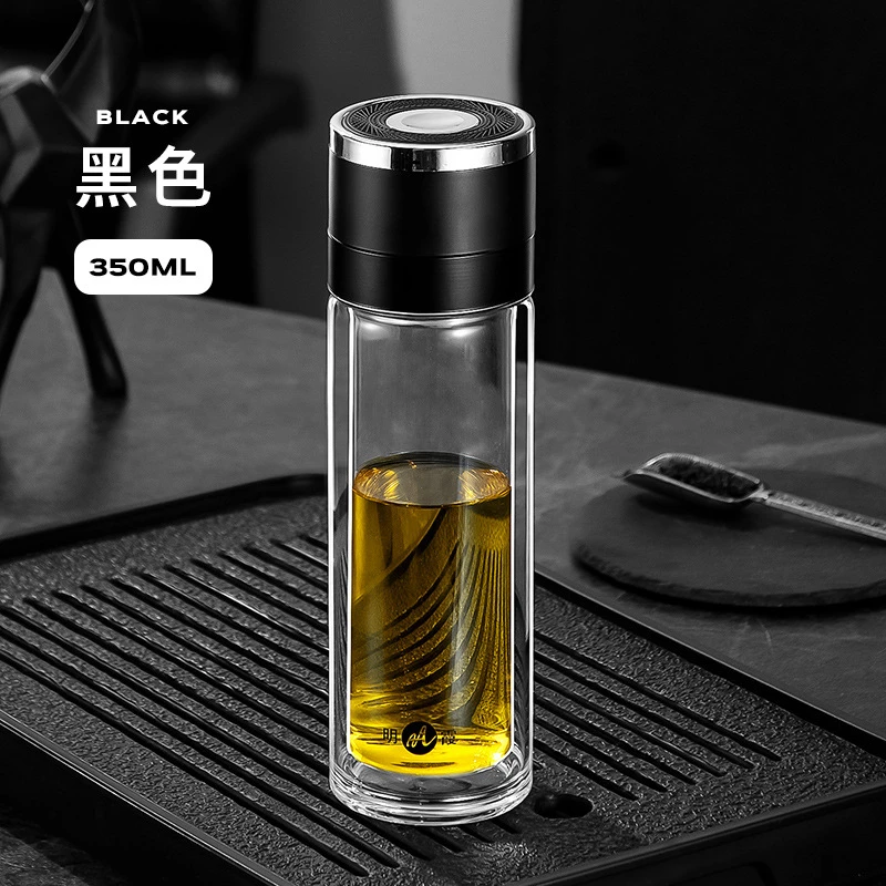 便携泡茶杯车载水杯一键开盖耐热耐冷大容量高档透明加厚玻璃杯