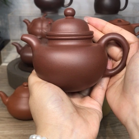 茶壶紫砂掇球紫泥半手工220cc