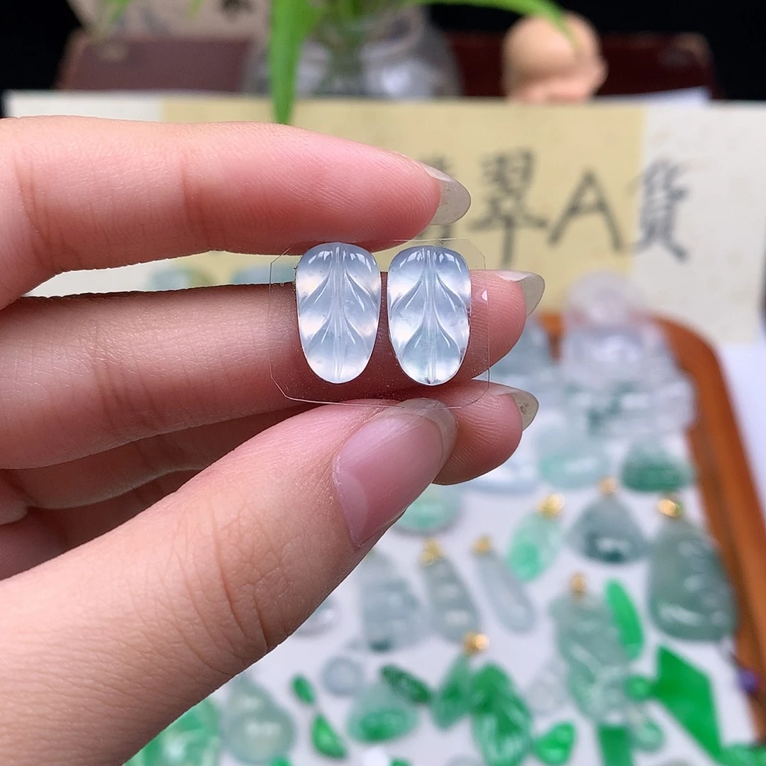 翡翠散珠缅甸天然A货翡翠冰种叶子
