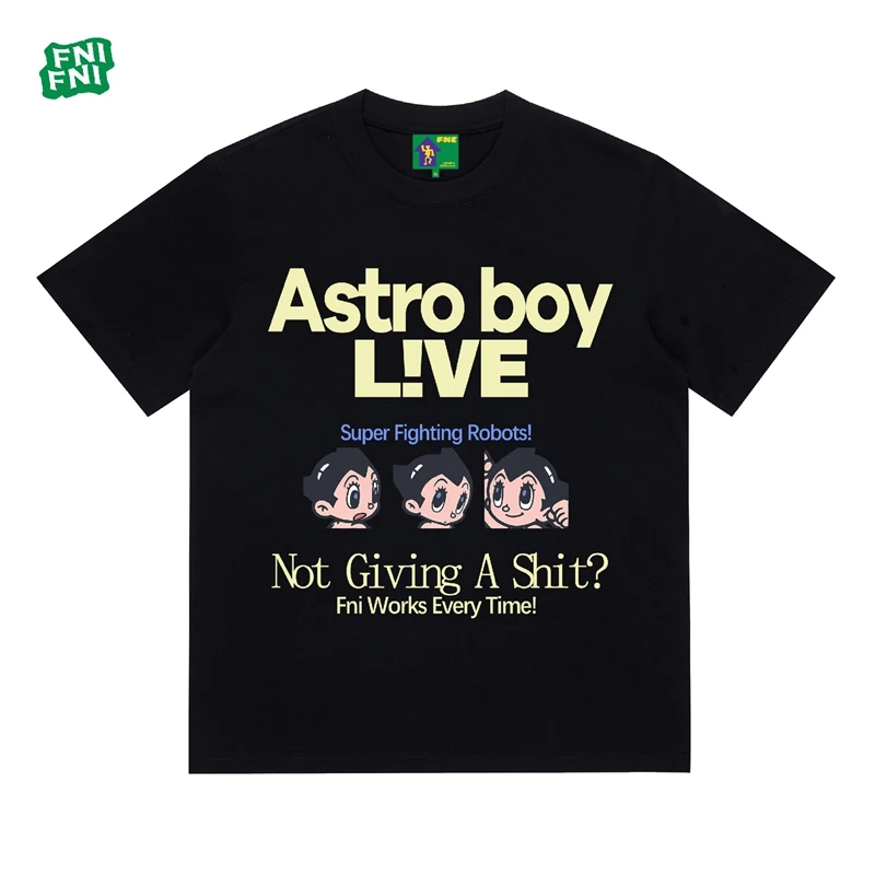 FNI国潮重磅纯棉（阿童木）男女同款t恤美式复古短袖24新款白墨