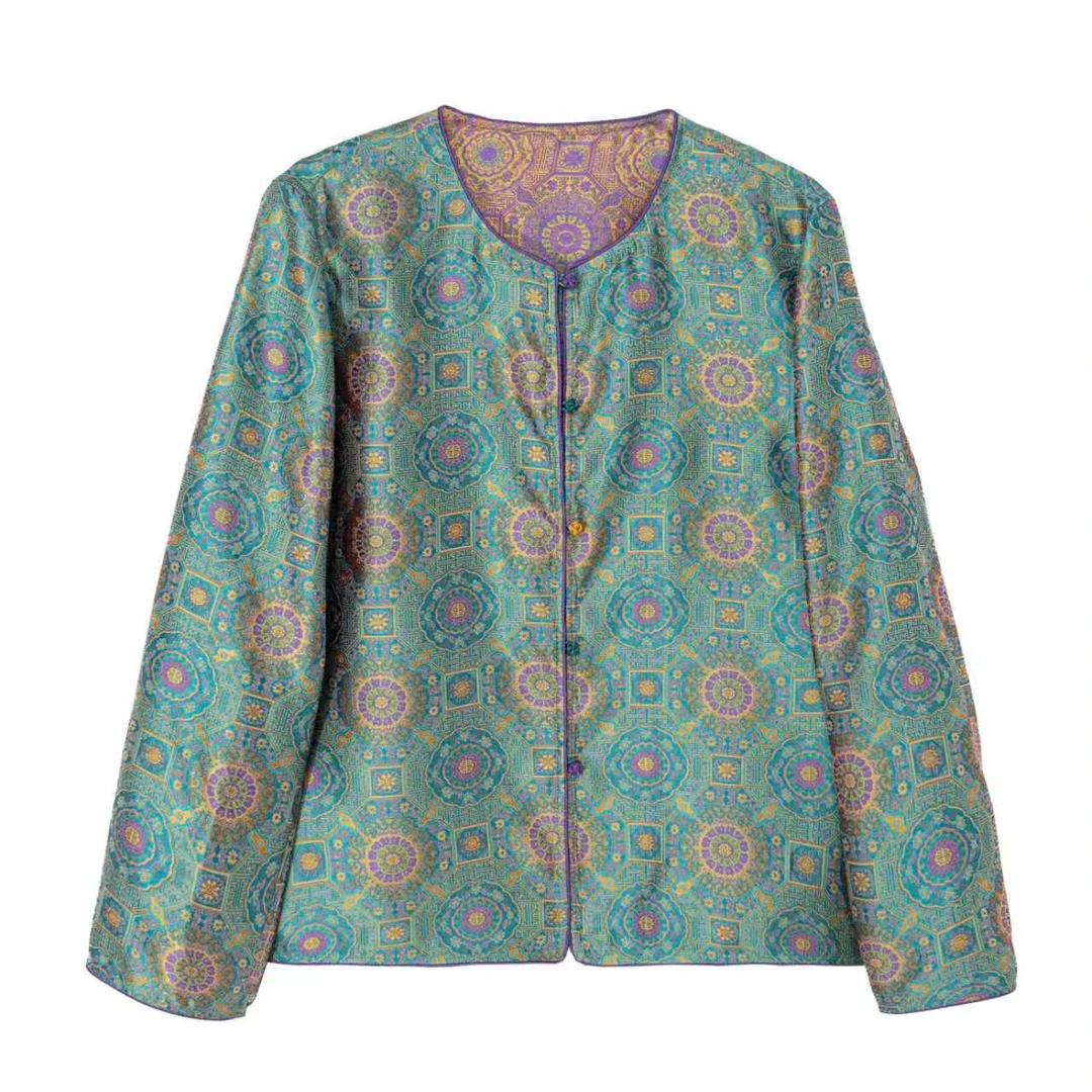 【琉璃】新中式桑蚕丝国风圆领开衫长袖双面穿气质外套秋季G518055