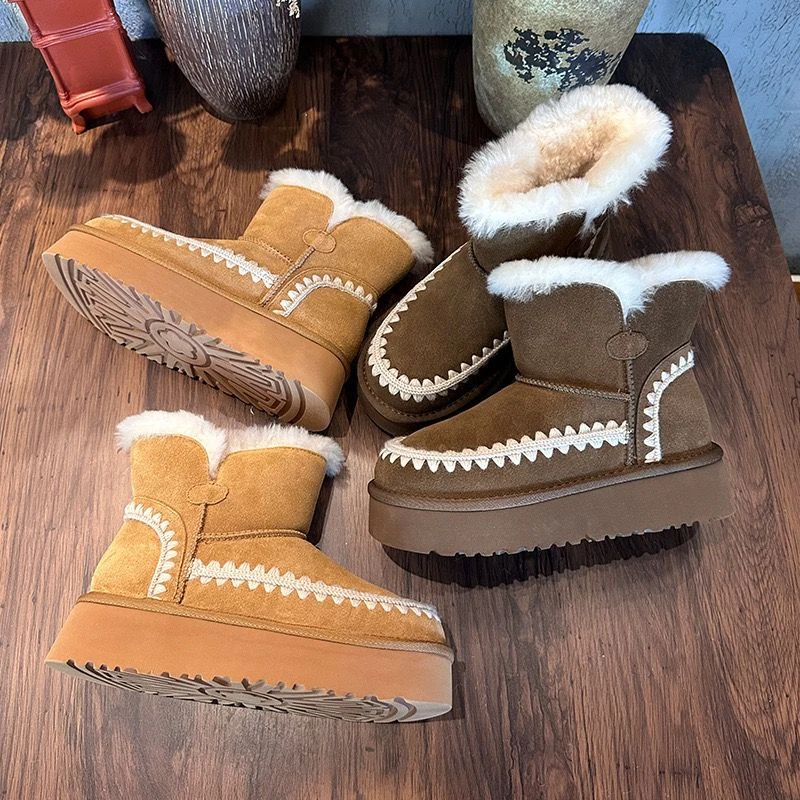 真羊毛真皮雪地靴女2025冬新款加绒保暖百搭复古棉靴休闲加厚女靴