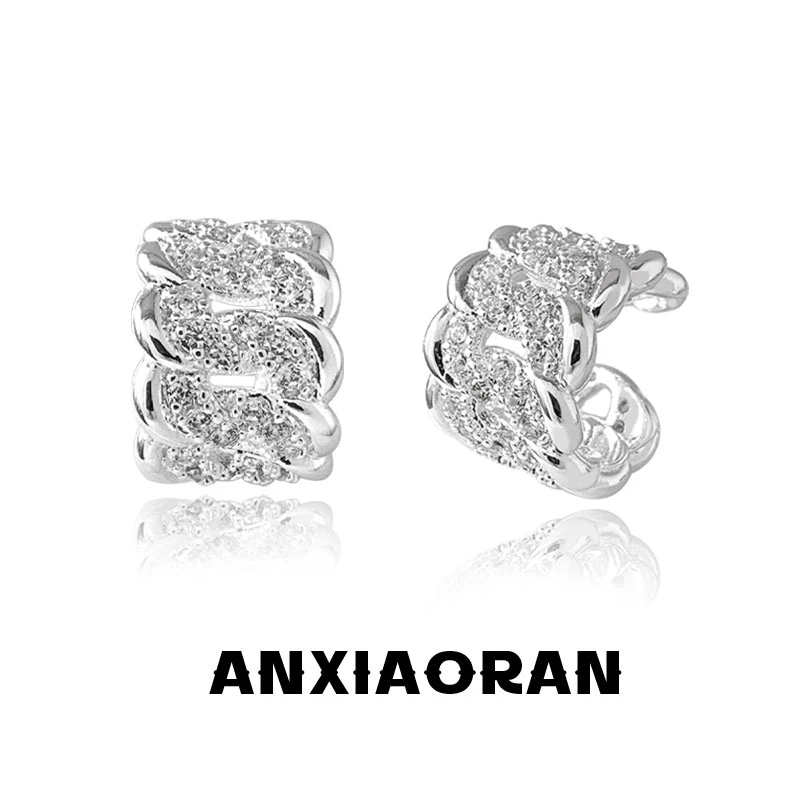 合金耳饰 麻花辫耳夹女款轻奢精美无耳洞耳环气质锆石耳骨夹单只