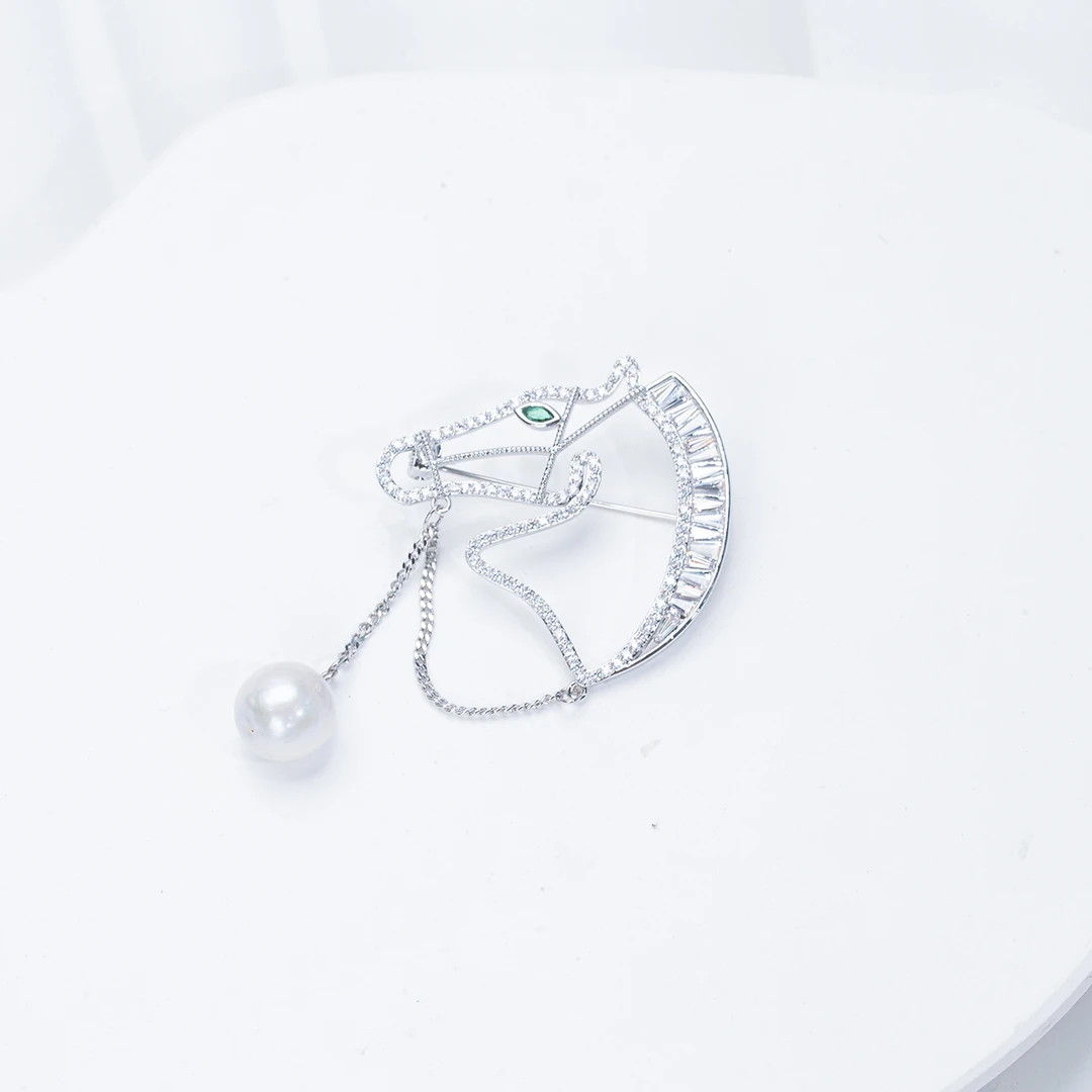 【以梦为马】群镶满锆天然淡水圆形巴洛克珍珠胸针（多样性发货发一）