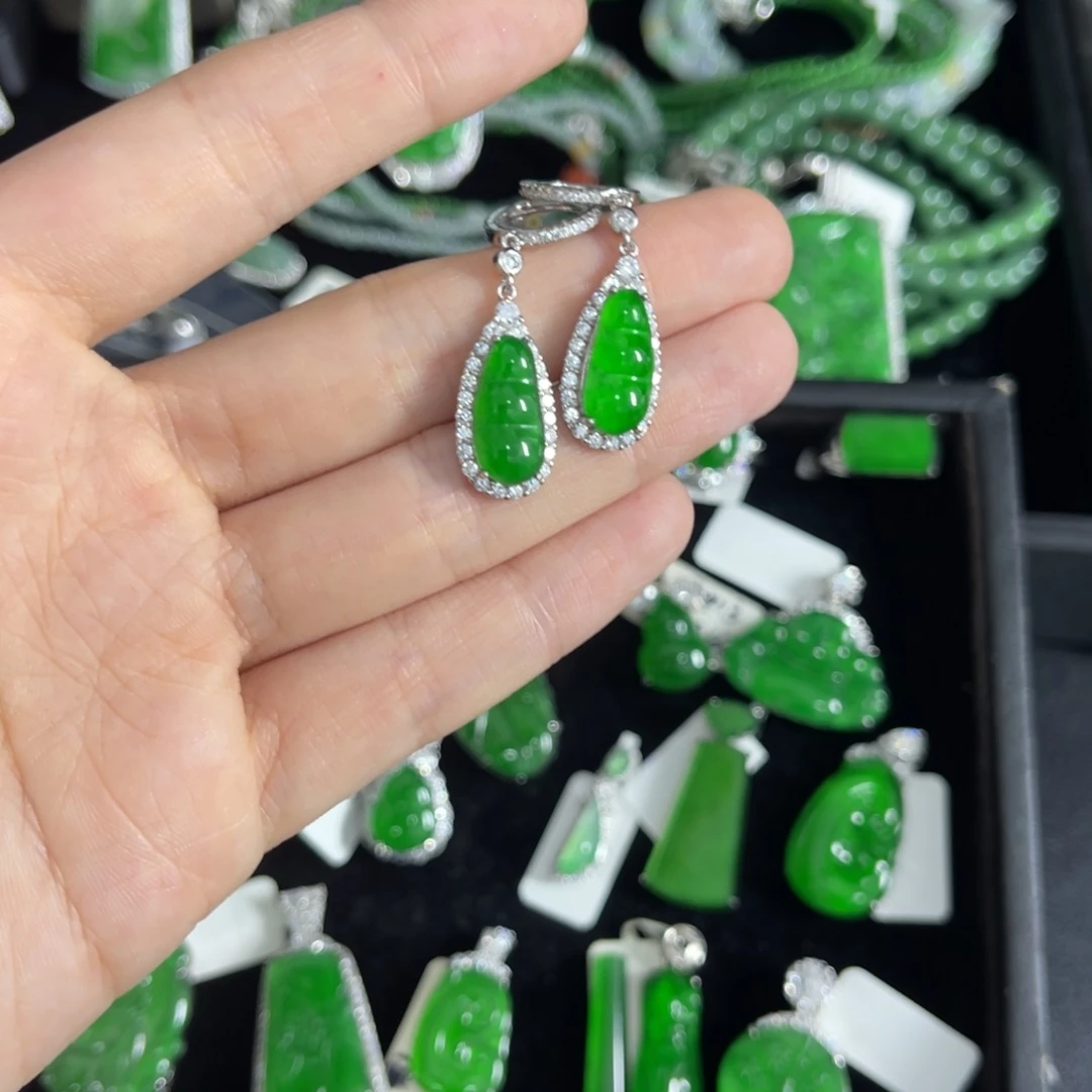 吃***咪翡翠银S925镶嵌戒指福豆耳包