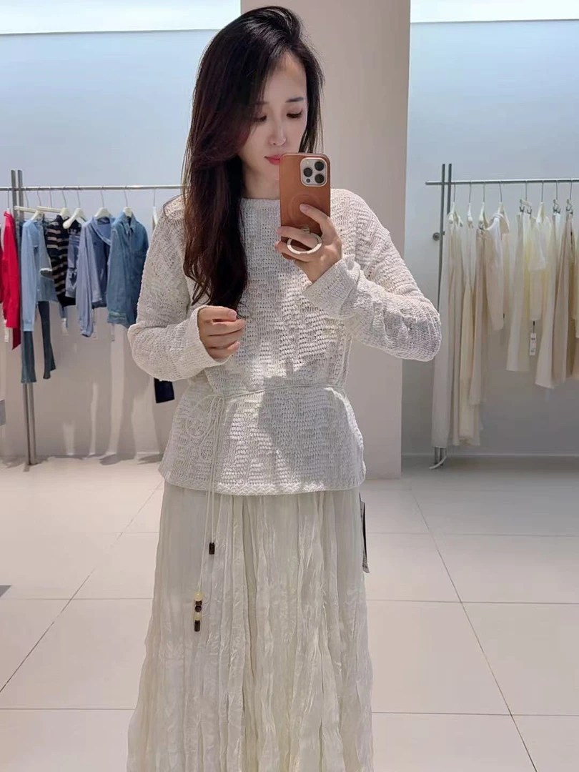 针织衫-135B803116艾家设计感长袖镂空套头(常规款)