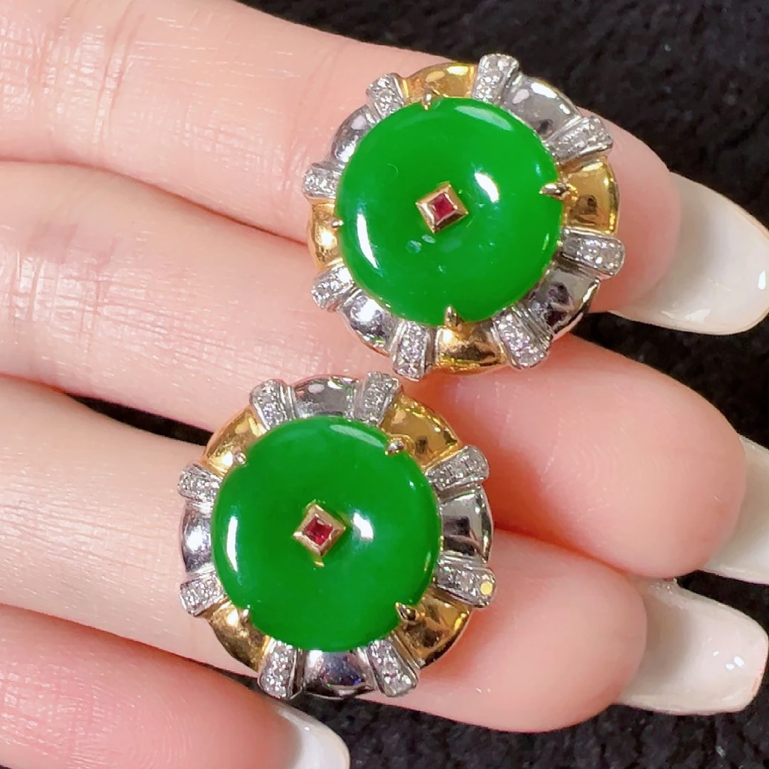 翡翠18K金镶嵌耳饰签收后24小时鉴赏期，过时不退