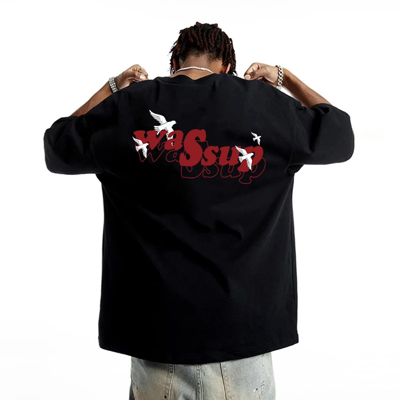 WASSUP VISVIM美式潮牌重磅纯棉t恤夏宽松短袖男女生高街上衣体恤