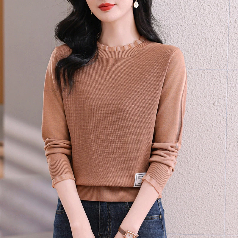 桑蚕丝针织打底衫时尚洋气长袖上衣春装2025年新款早春蕾丝毛衣薄