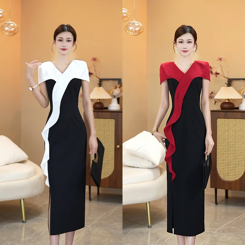 【文】气质显瘦连衣裙2025夏季新款法式显瘦收腰气质不规则拼接2633