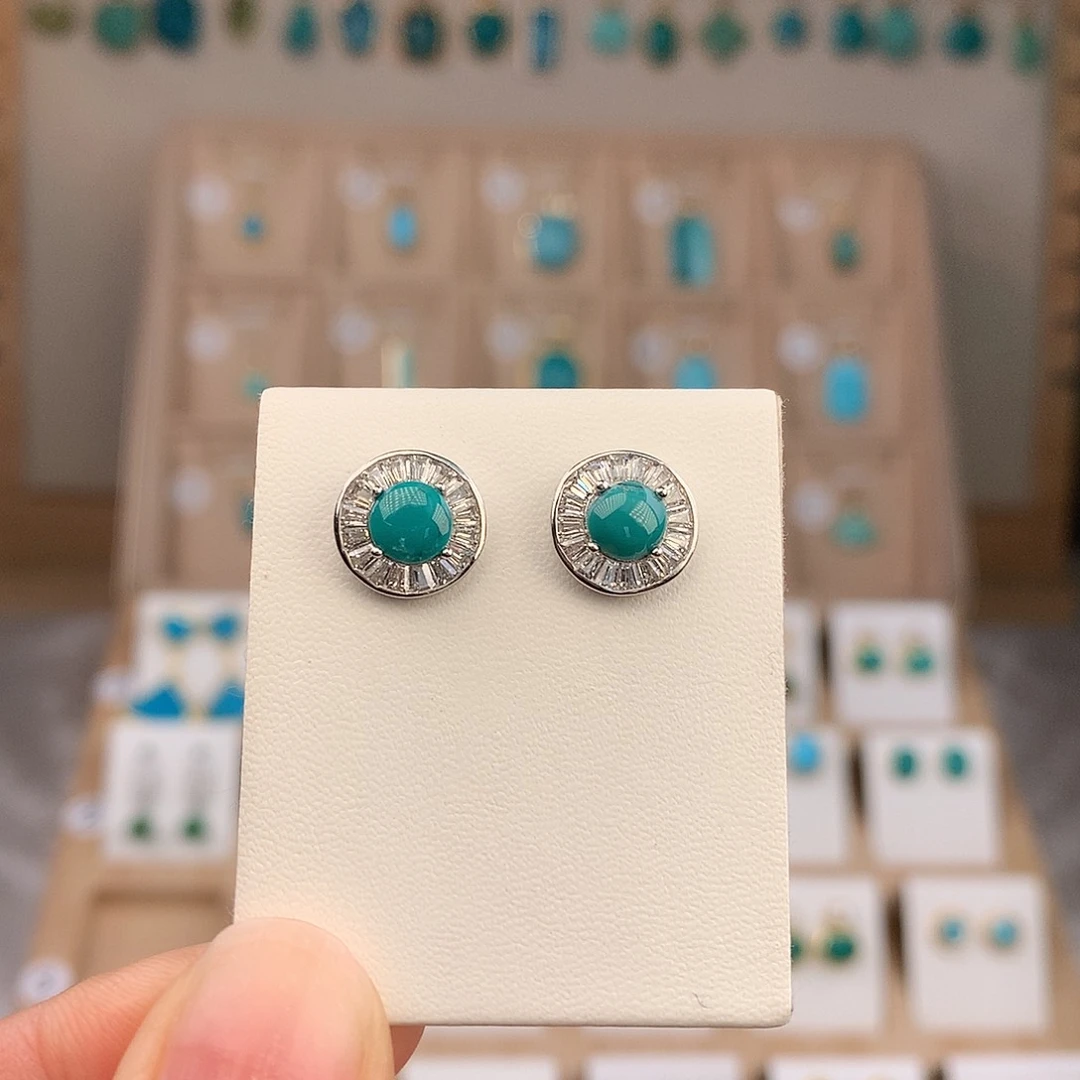 绿松石银S925镶嵌耳饰