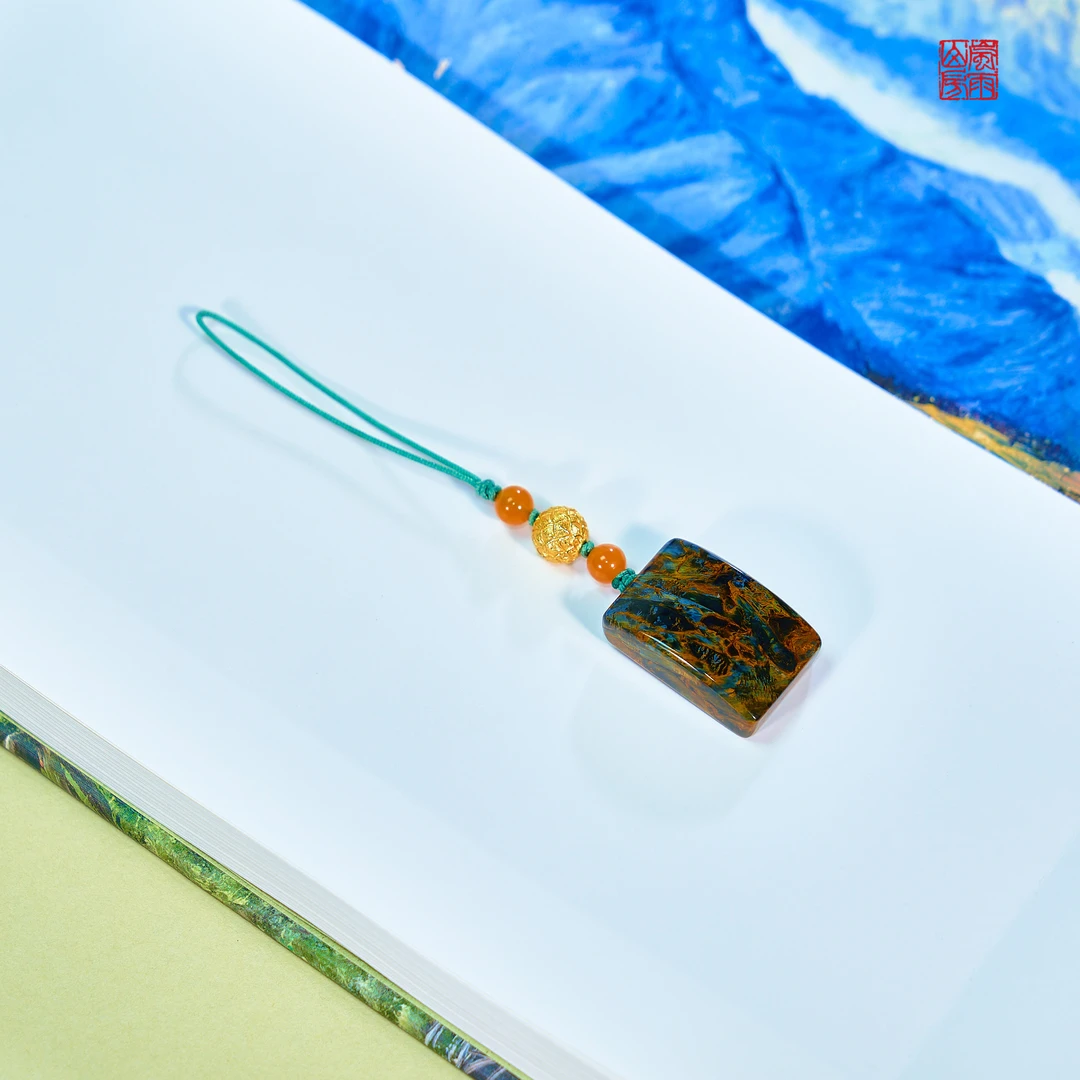 彼得石 金蓝底油画面 平安无事牌手机挂坠吊坠