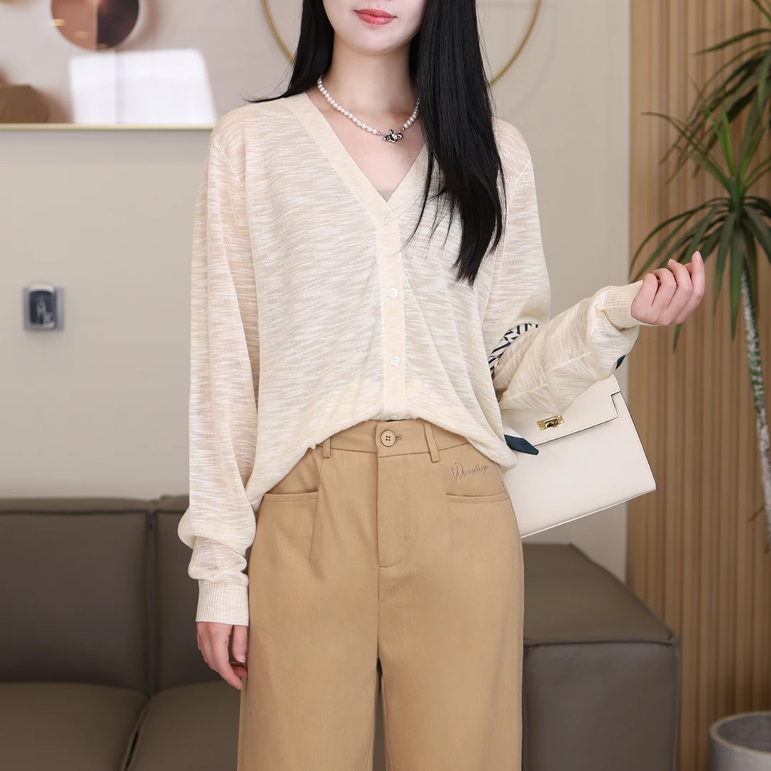 【冰丝针织衫】防晒开衫女春夏微透外套短款冰丝针织衫V领罩衫25005