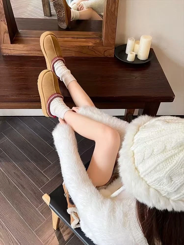 【门店断码】桑坡1:1you标民族风便鞋网红款短筒皮毛一体加厚