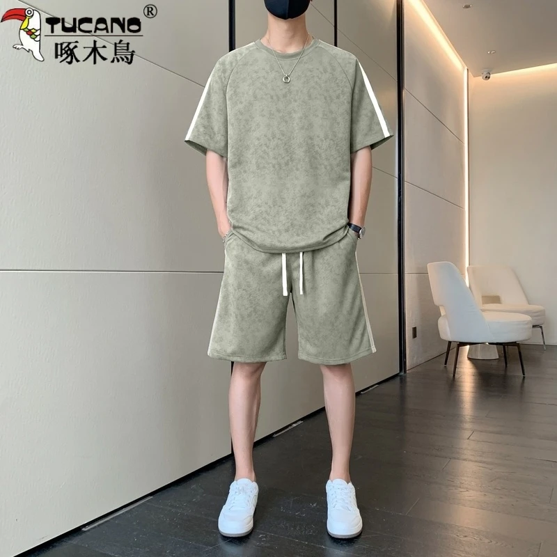 TUCANO/啄木鳥男士夏季休闲圆领运动短袖T恤两件套时尚运动套装男