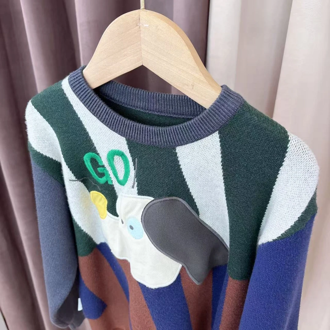 小丁家 男女童棉圆领狗狗刺绣套头秋冬款毛衣针织衫