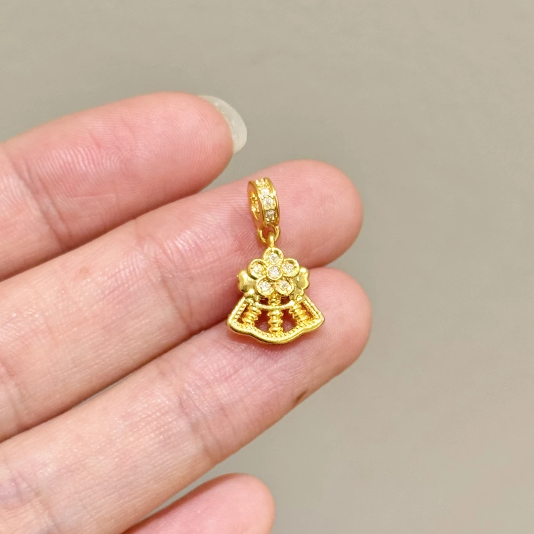 贝贝黄金 足金999 跑环桃花扇子算盘提溜 点钻 圆环 5D工艺 4048