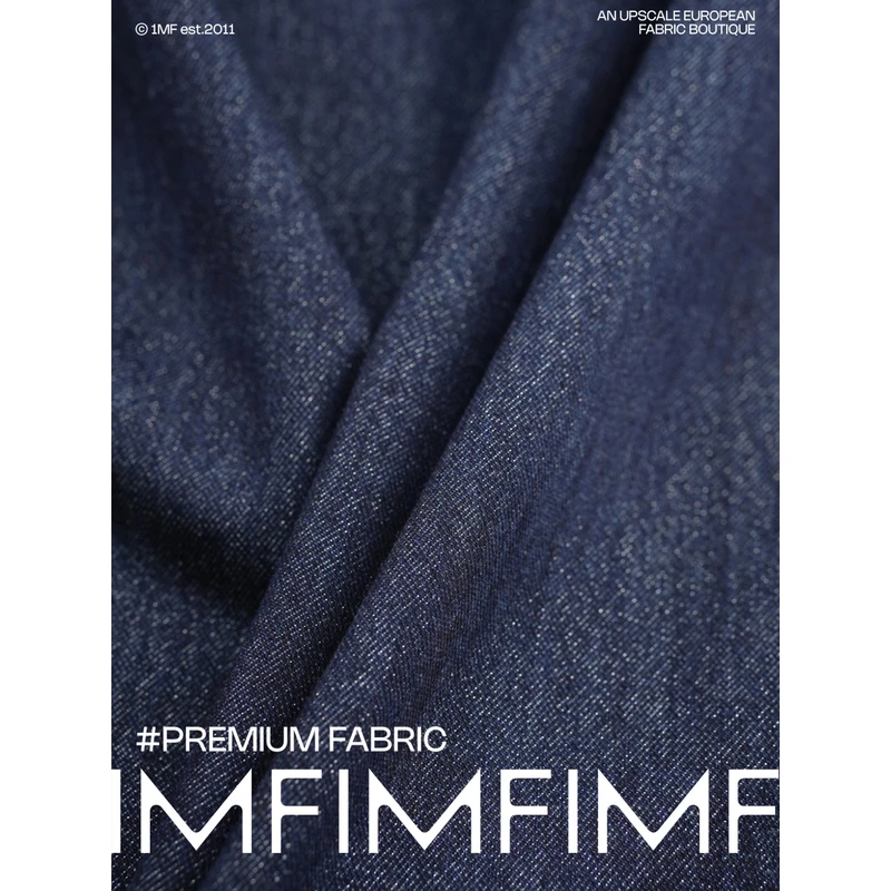 棉+亮丝面料藏青色牛仔布衬衫背带裤布料 宽140CM 意大利进口