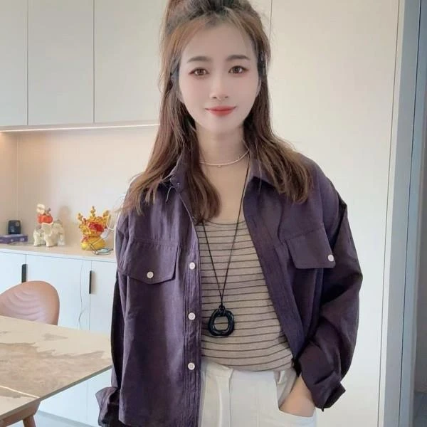 2025春秋季新款女士韩版时尚复古百搭休闲衬衫短外套独特漂亮上衣
