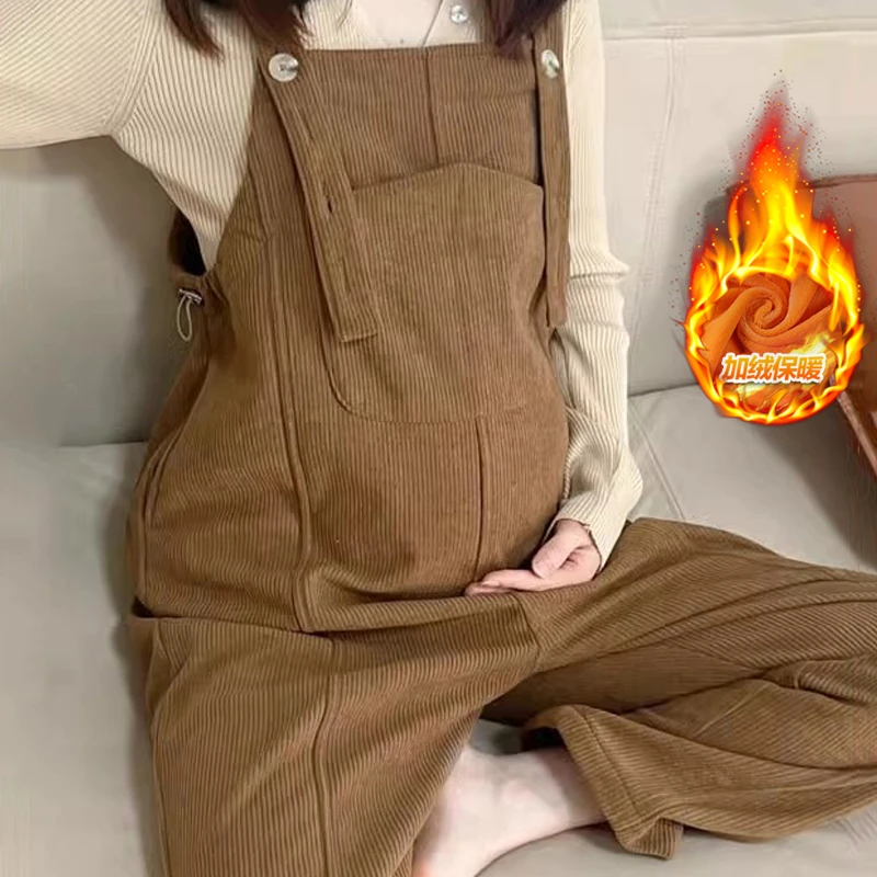 新款孕妇背带裤秋冬加绒加厚韩版时尚宽松直筒裤连体裤子春秋百搭
