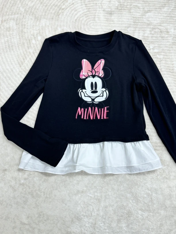 深圳南油出品TTONE宽松型T恤长袖印花打底衫套装百搭短款圆领