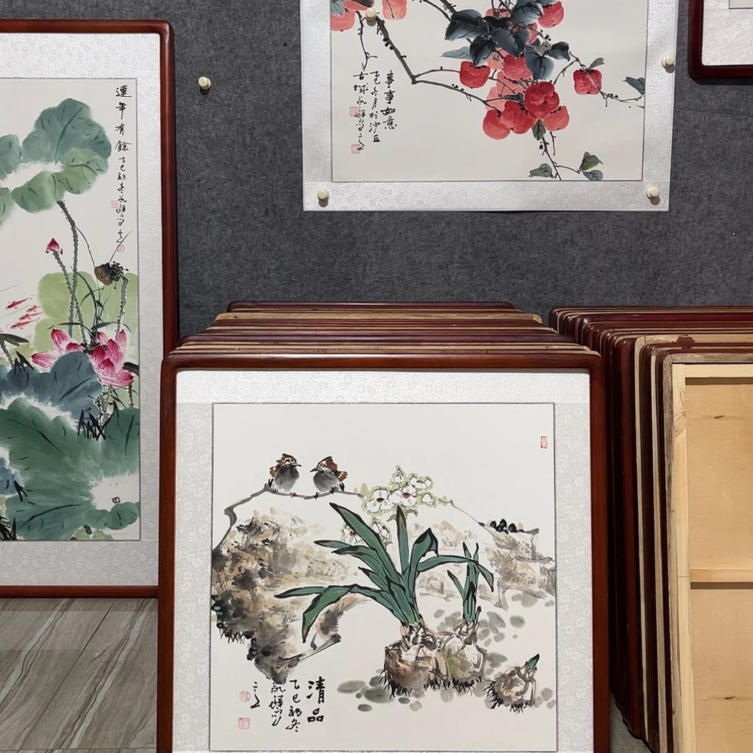 国画书画作品带框63×63