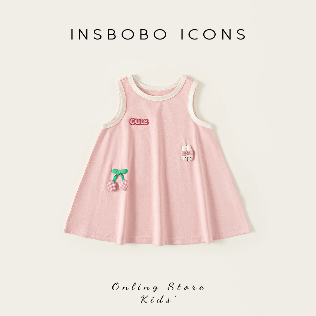 XQ25526【夏】儿童裙子（圆领绣标可爱装饰连衣裙）