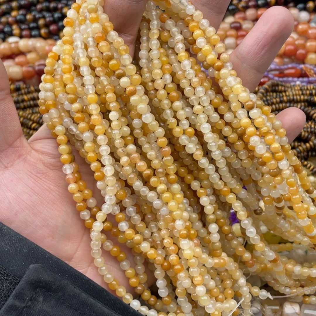 玛瑙/玉髓珠宝半成品未镶嵌三条装4mm金丝玉圆珠