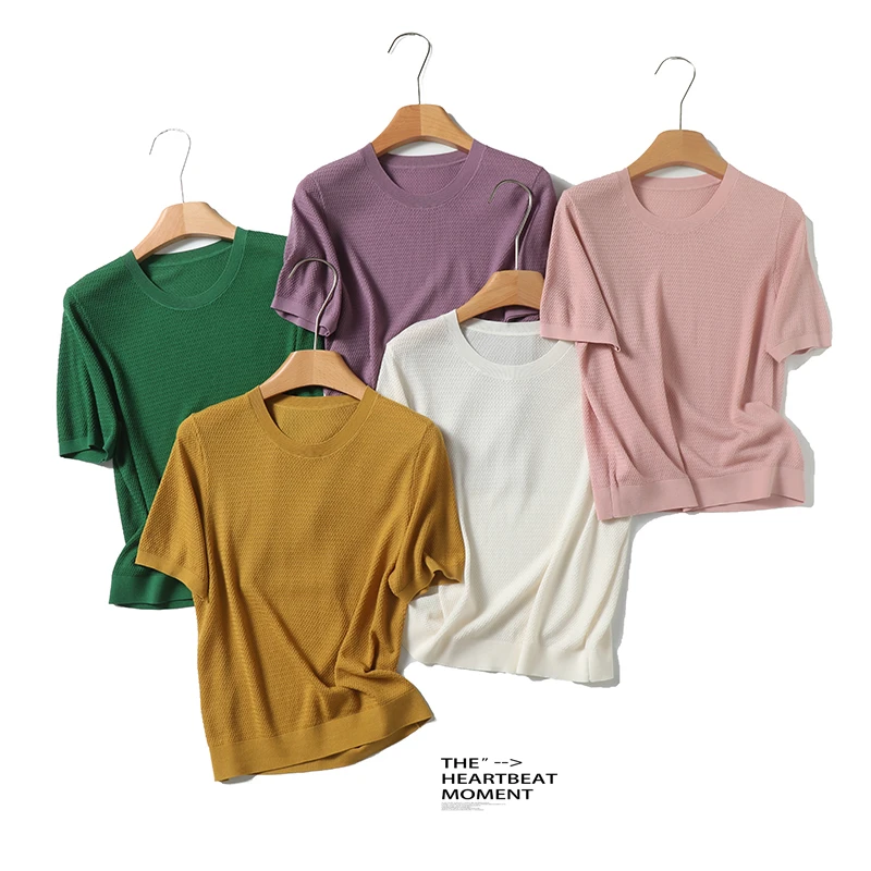 特！桑蚕丝+莱赛尔+棉！高阶简约风 短袖T绞花针织衫 H6242 F123