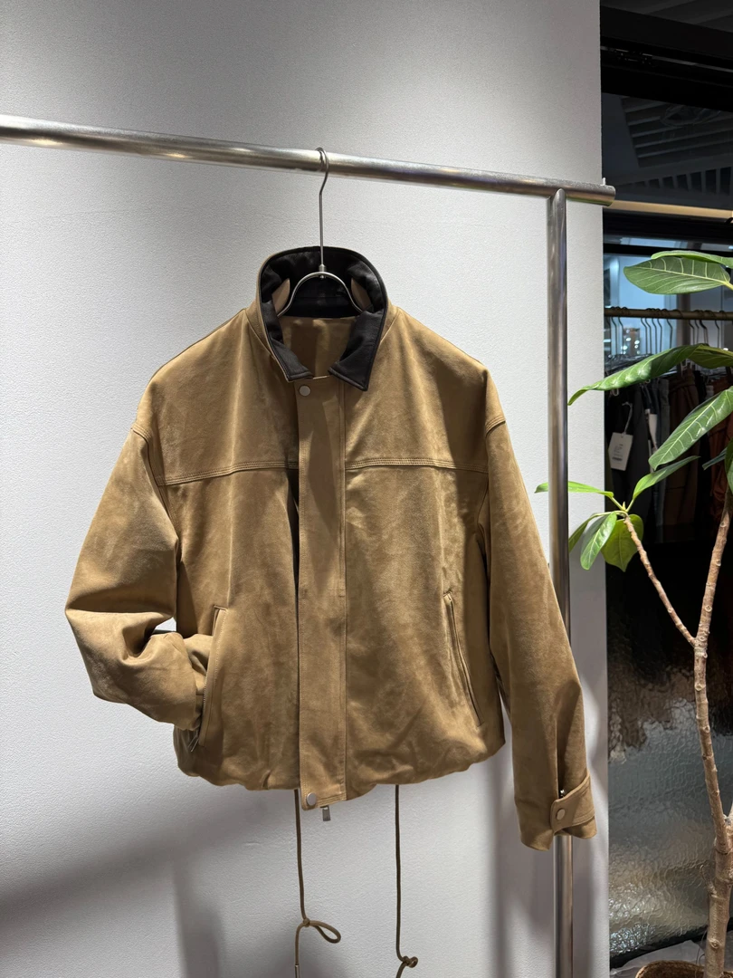 秋冬 翻领复古绒面牛仔拉链外套立领收口袖保暖外套 男女同款