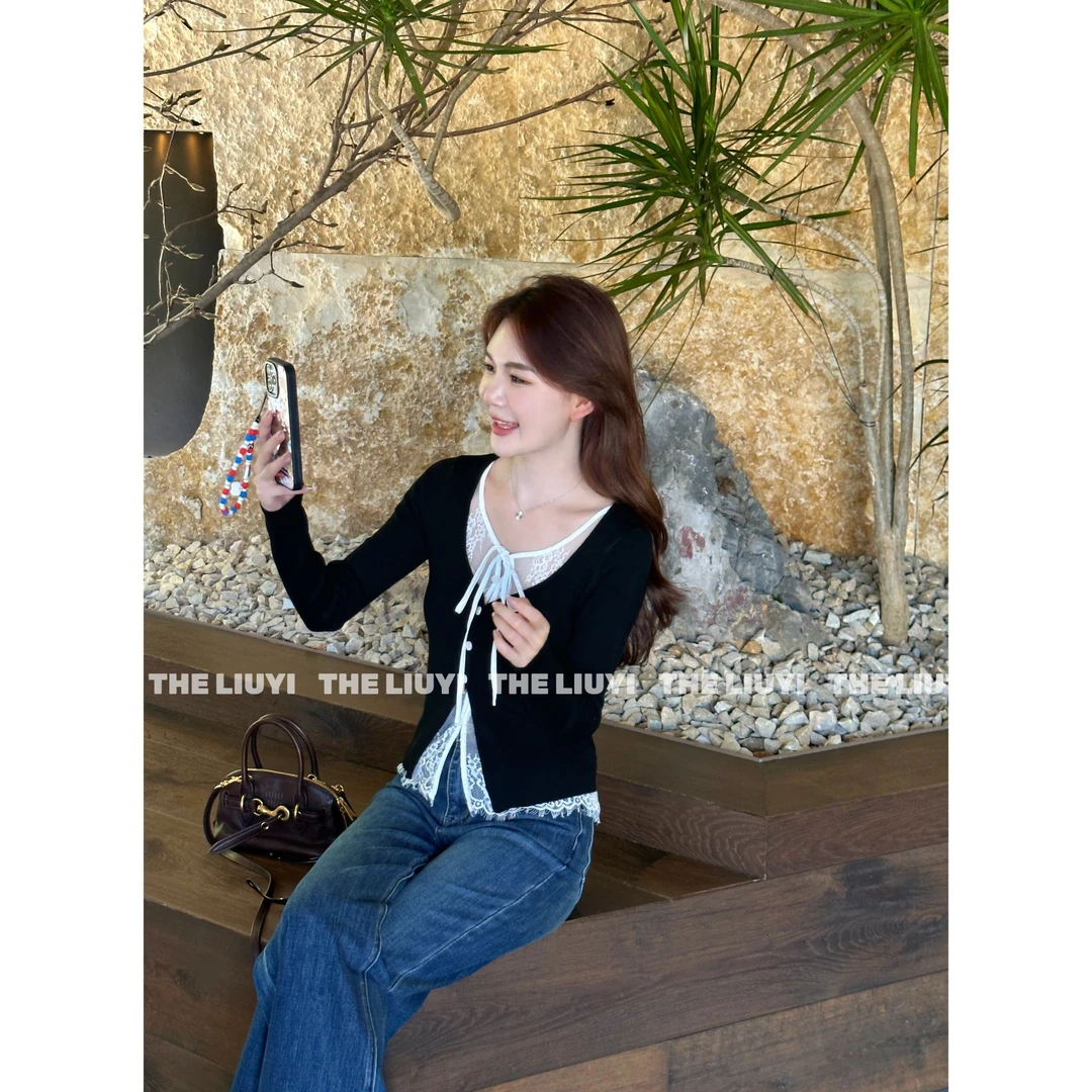 【LIUYI】私有浪漫~蕾丝拼接假两件显瘦针织上衣58242