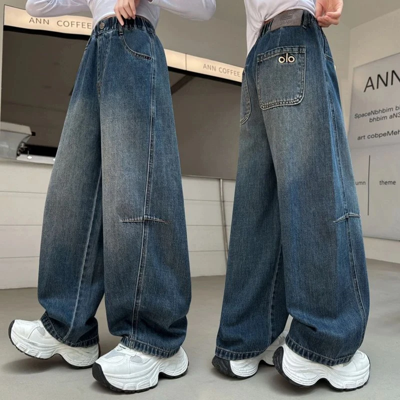 女童裤子春秋款2025年款衣服儿童秋装中大童休闲时髦牛仔弯刀裤潮