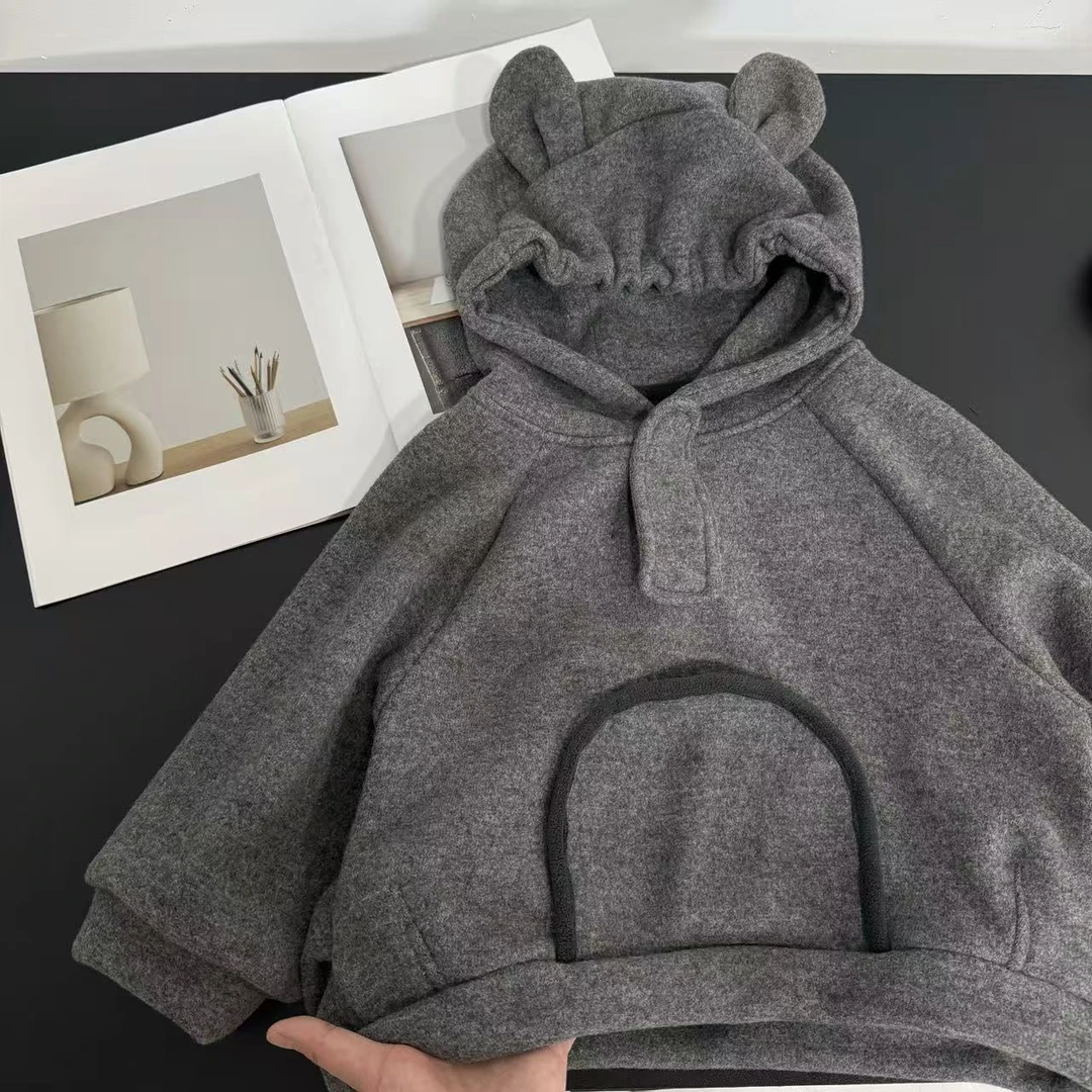 男童韩系加绒卫衣秋冬装儿童时髦帅气一体绒帽衫宝宝连帽加厚上衣