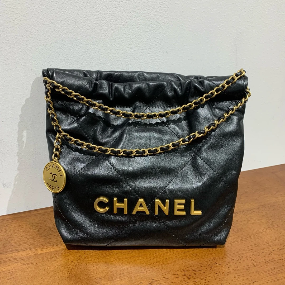 99新 Chanel/香奈儿 23A黑金牛22bag mini 单肩斜挎包