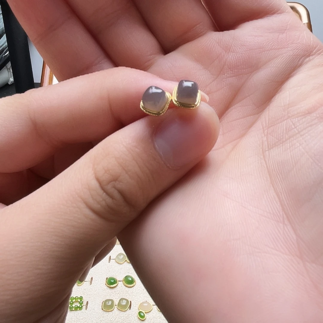 银S925镶嵌和田玉耳饰