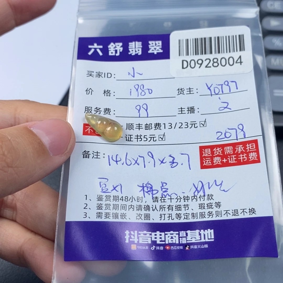 小***宝翡翠未镶嵌挂件D0928004