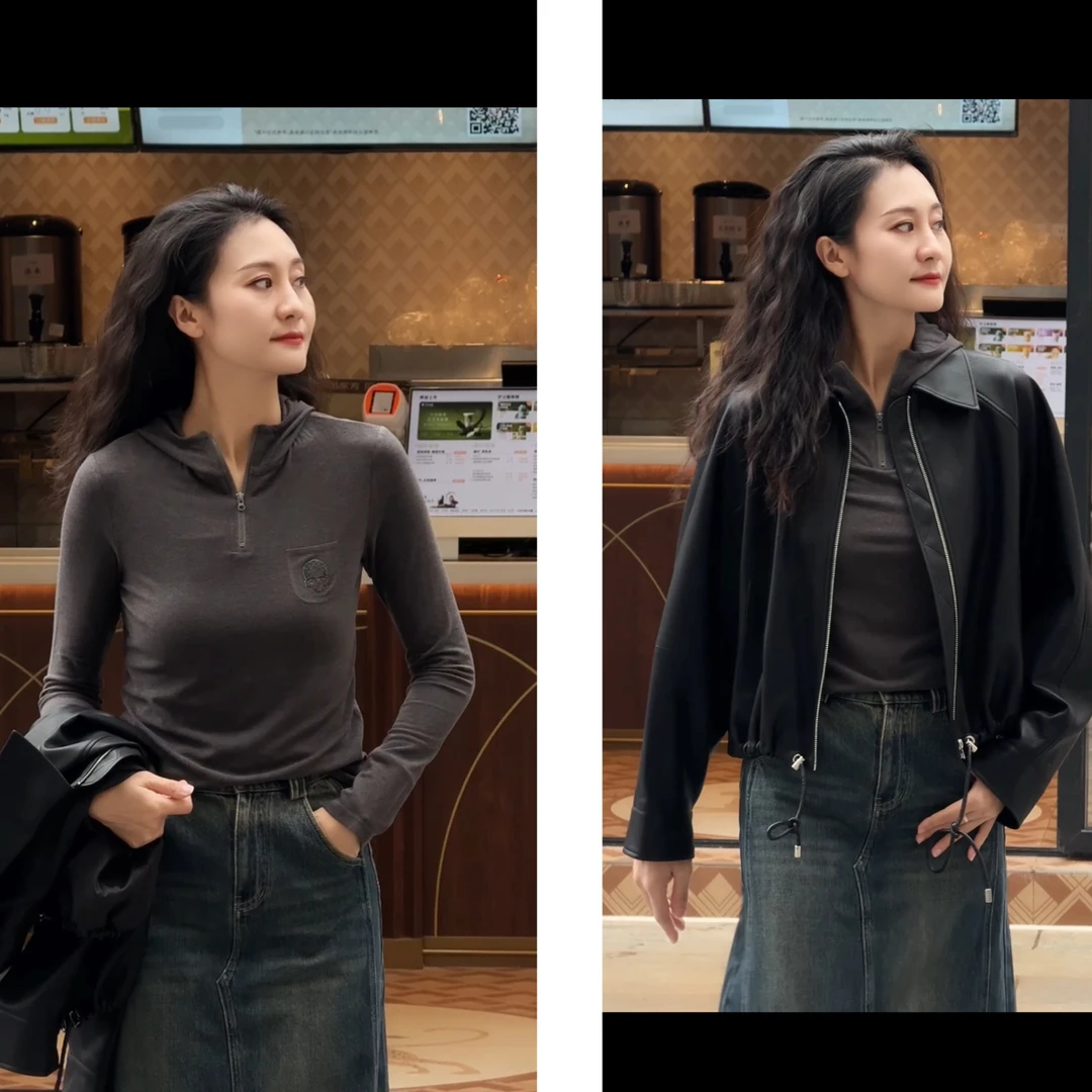德绒长袖套头带帽四色打底衫