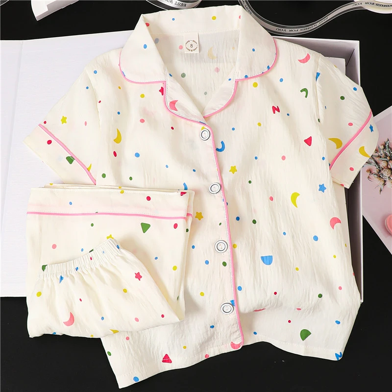 女童睡衣夏季云朵棉薄款卡通短袖宝宝小女孩儿童家居服中大童套装