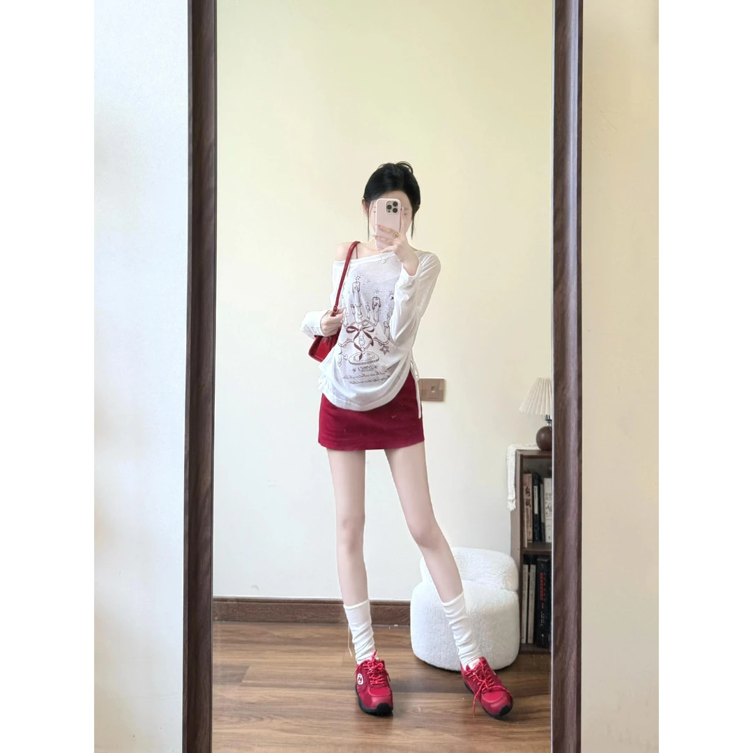 2025超火夏装一整套松弛感穿搭白色防晒罩衫红色A字半身裙套装女