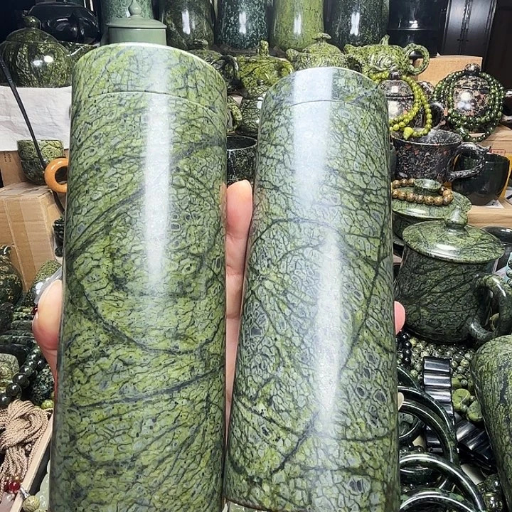 登***韬蛇纹石玉未镶嵌珠宝半成品藏玉药王石福利款网格随手杯
