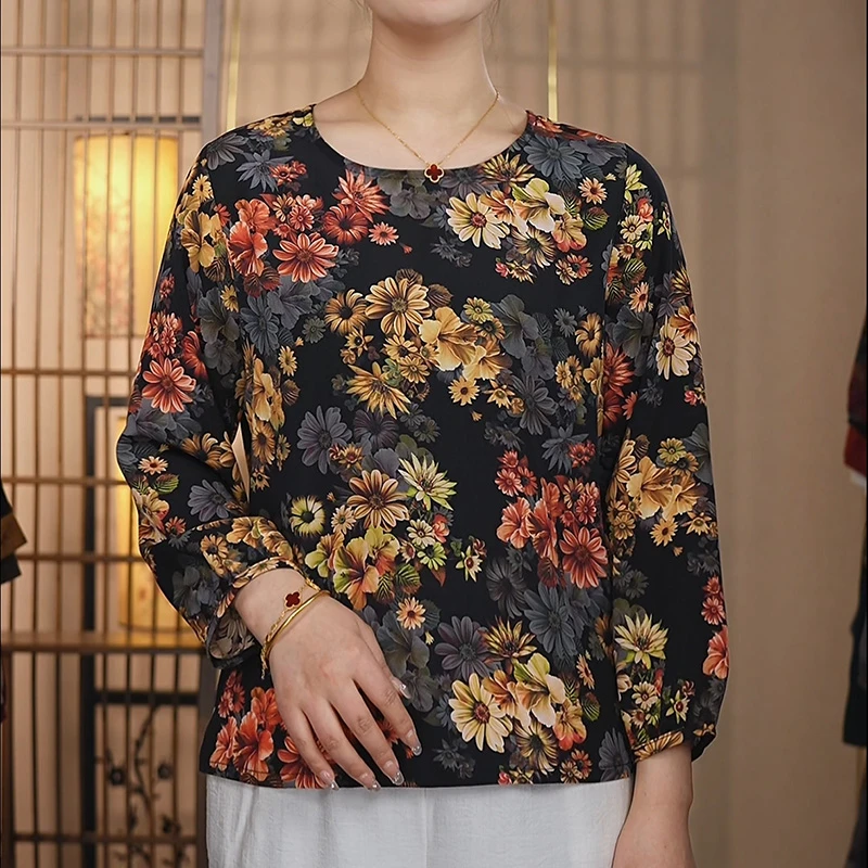 【174云锦太阳花】2025年新款时尚百搭圆领中老年女装小衫