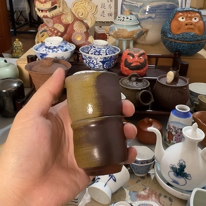 心***姐瓷片备前俩杯子不错的