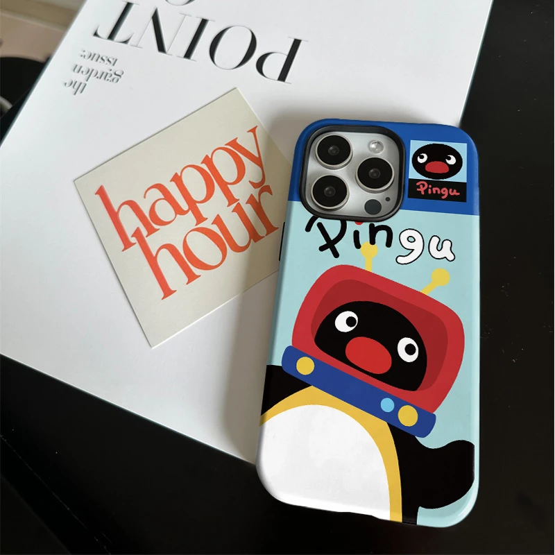 卡通企鹅电视机菲林二合一适用苹果17/16promax手机壳15/14保护套
