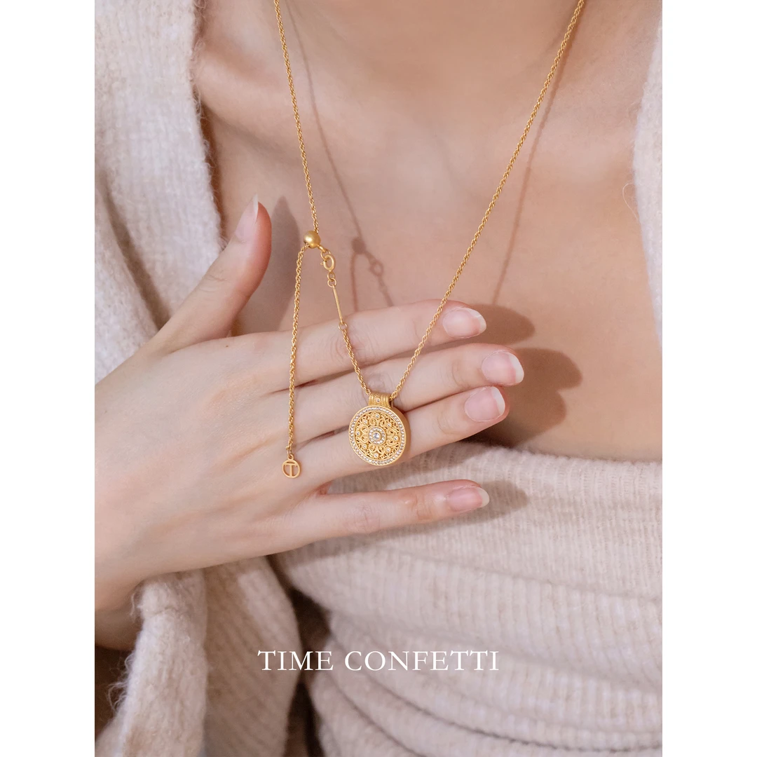 黄铜项链 镀K金【孙二娘】宝相花-气质百搭精致轻奢毛衣链TC 11351