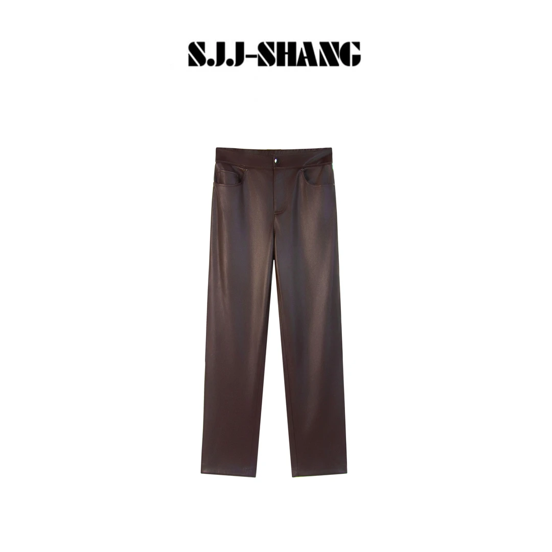 SJJ-SHANG【摩登美学】高弹无束缚感高端工艺直筒皮感裤q135409p