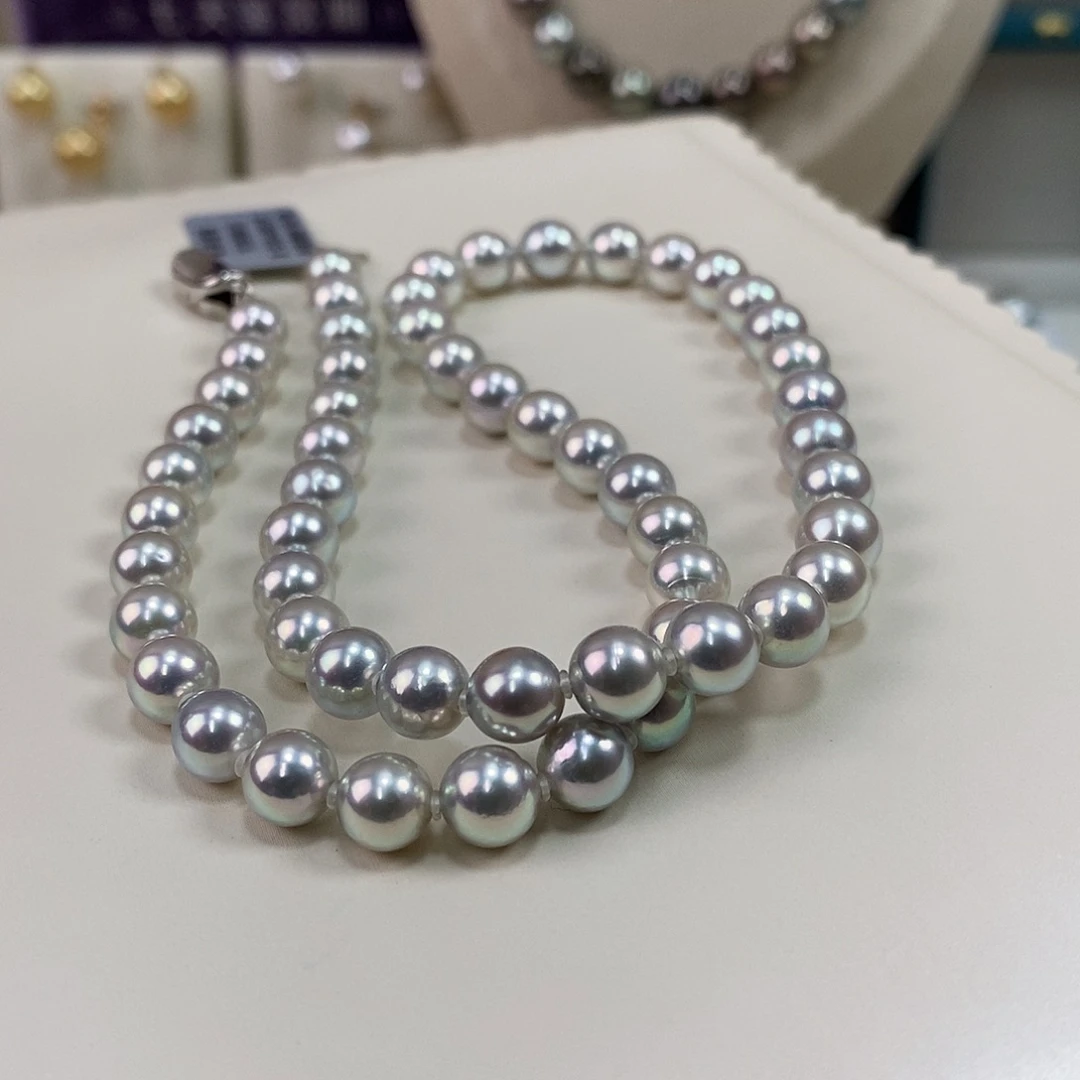 银S925镶嵌海水珍珠项链7-7.5m日本真多麻海水珍珠项链（无调色）