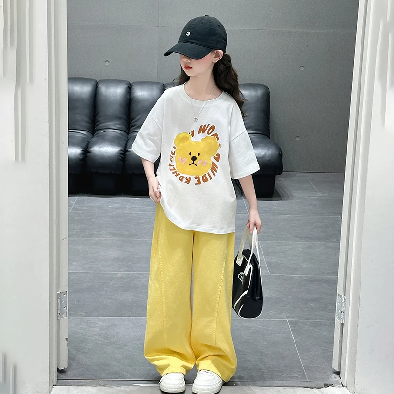 女童夏装套装2025新款儿童洋气时髦短袖弯刀裤大童休闲夏季两件套