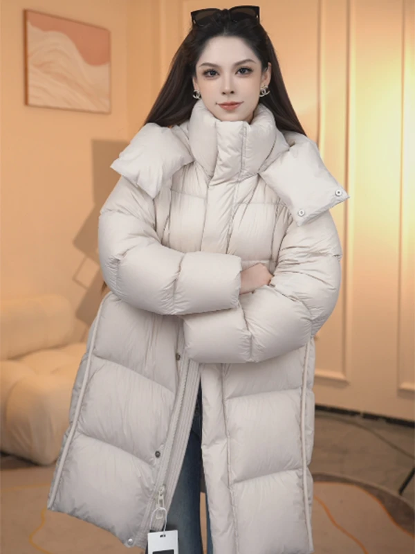 【丽公主】95白鹅绒连帽五防保暖泡芙云朵零压女士中长款羽绒服8009