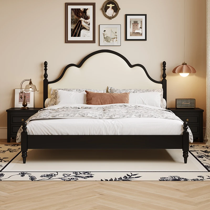 法式罗马柱造型复古软包床头实木床主卧室简约双人床家用大床