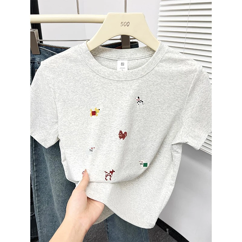 今年流行温柔风洋气小涂鸦T恤2025年新款超好看的百搭减龄上衣